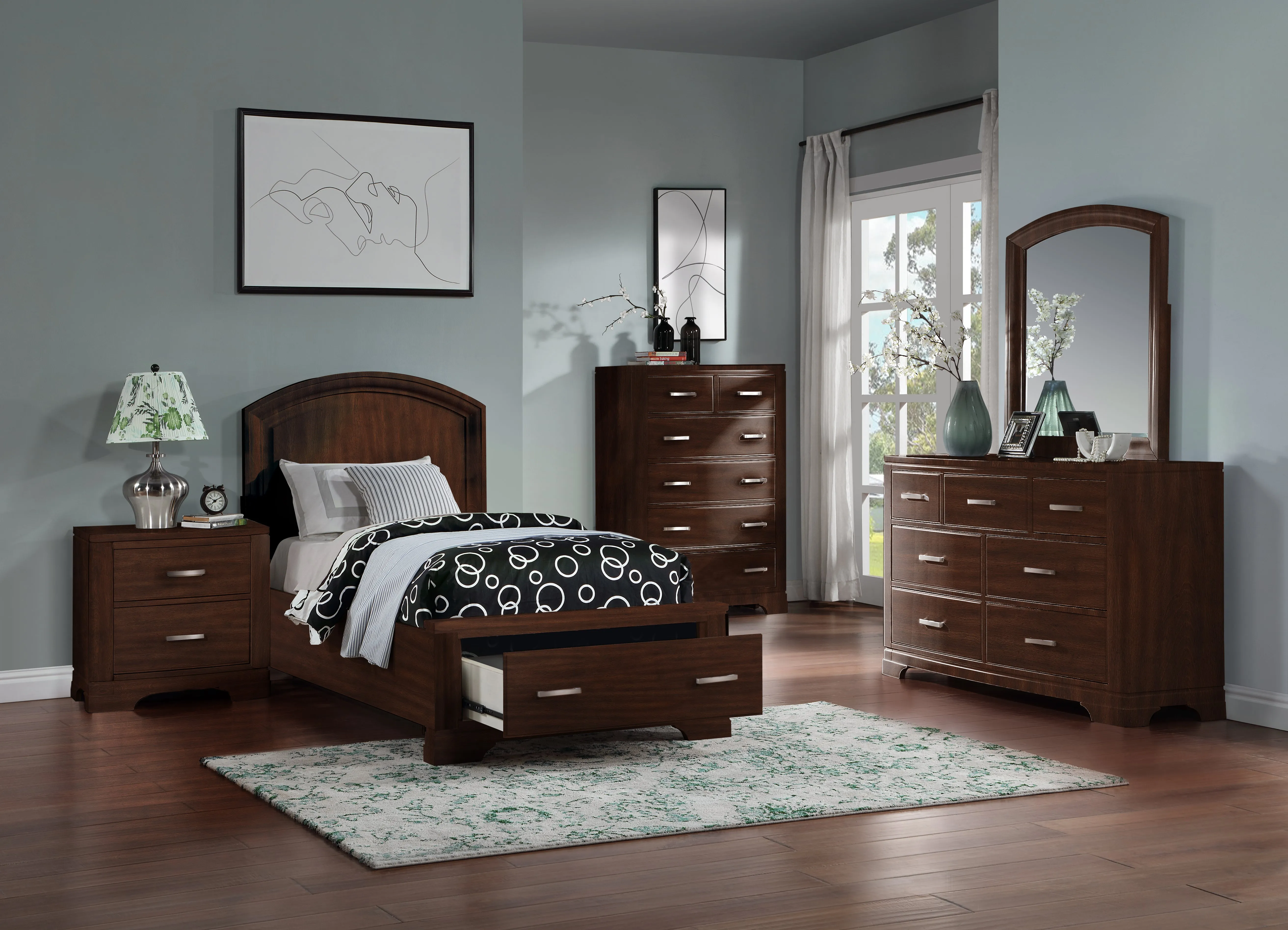 Arista 5-Piece Twin Storage Bedroom Package - Cherry