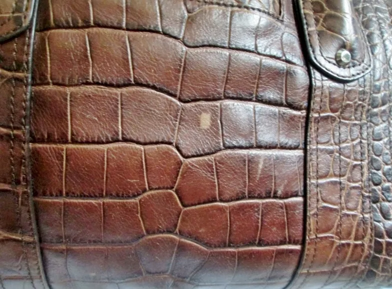 B. MAKOWSKY CROC ALLIGATOR Print Leather TOTE carryall satchel bag BROWN XL