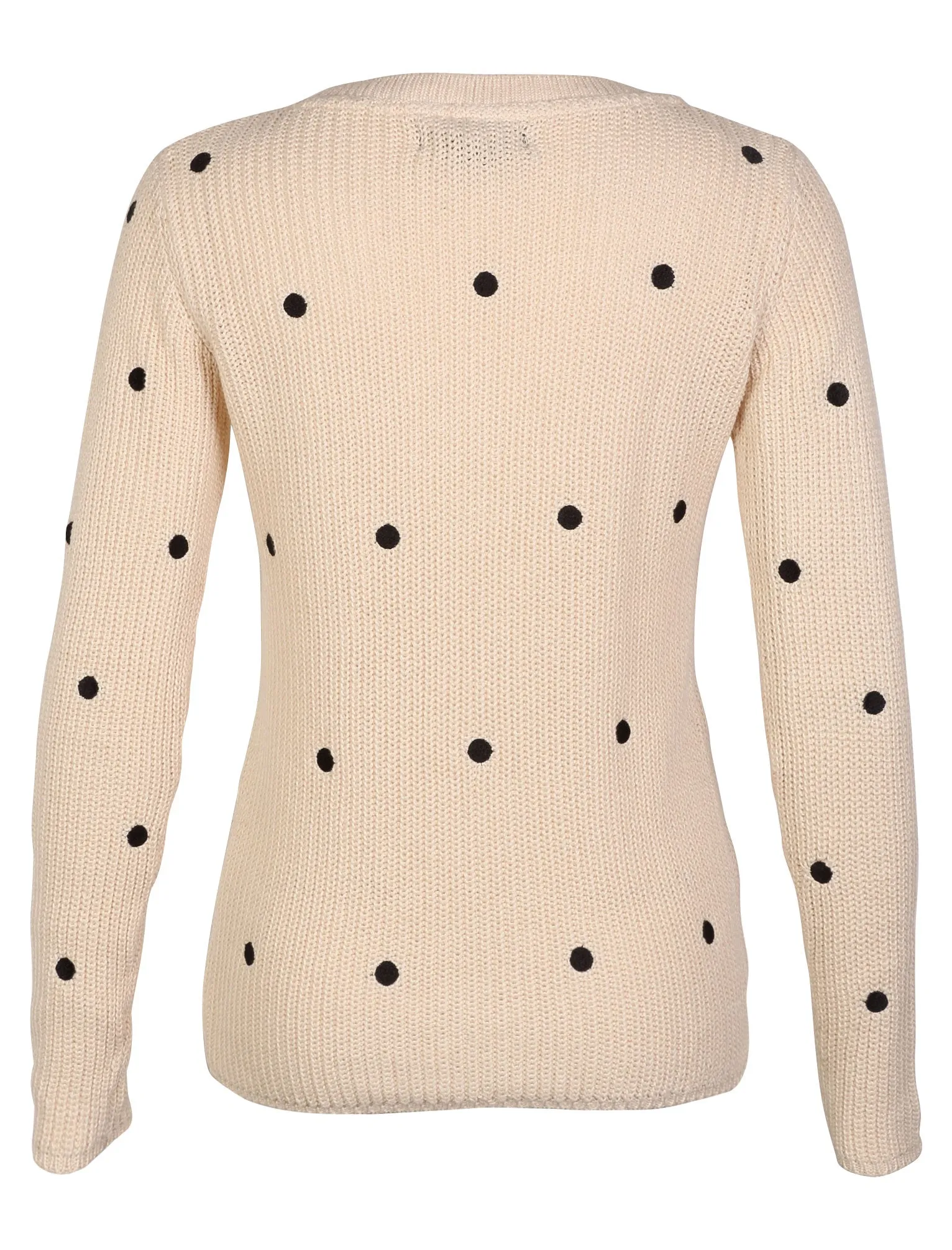 Balsam Crew Neck Rib Knit Polka Dot Jumper in Pearled Ivory - Amara Reya