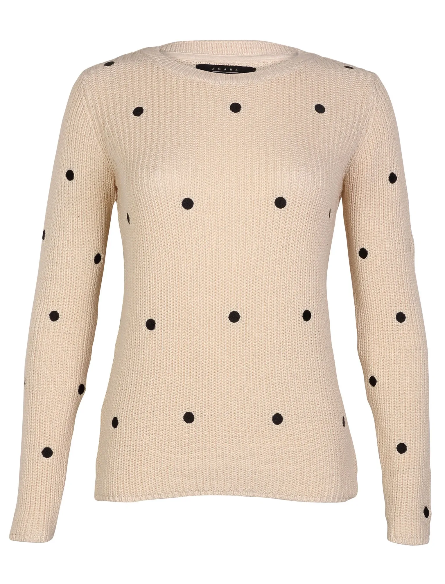 Balsam Crew Neck Rib Knit Polka Dot Jumper in Pearled Ivory - Amara Reya