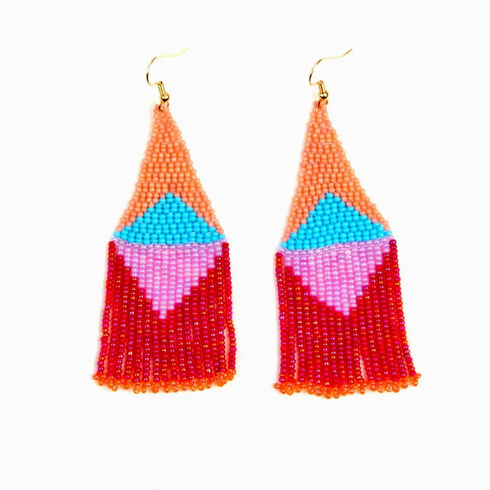 Beaded Graphic Fringe Earrings