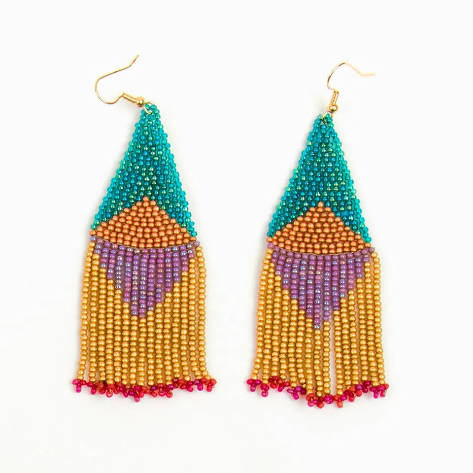 Beaded Graphic Fringe Earrings