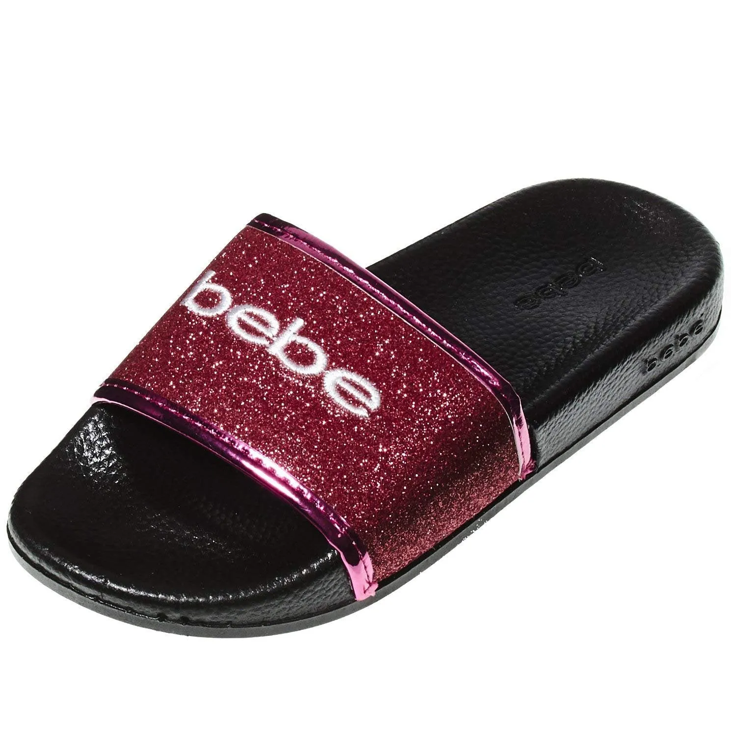 bebe Girls Big Kid Mirror Metallic Soft Slip-On Slide Slippers Casual Lounge Street Fashion Open Toe Flat Sandal