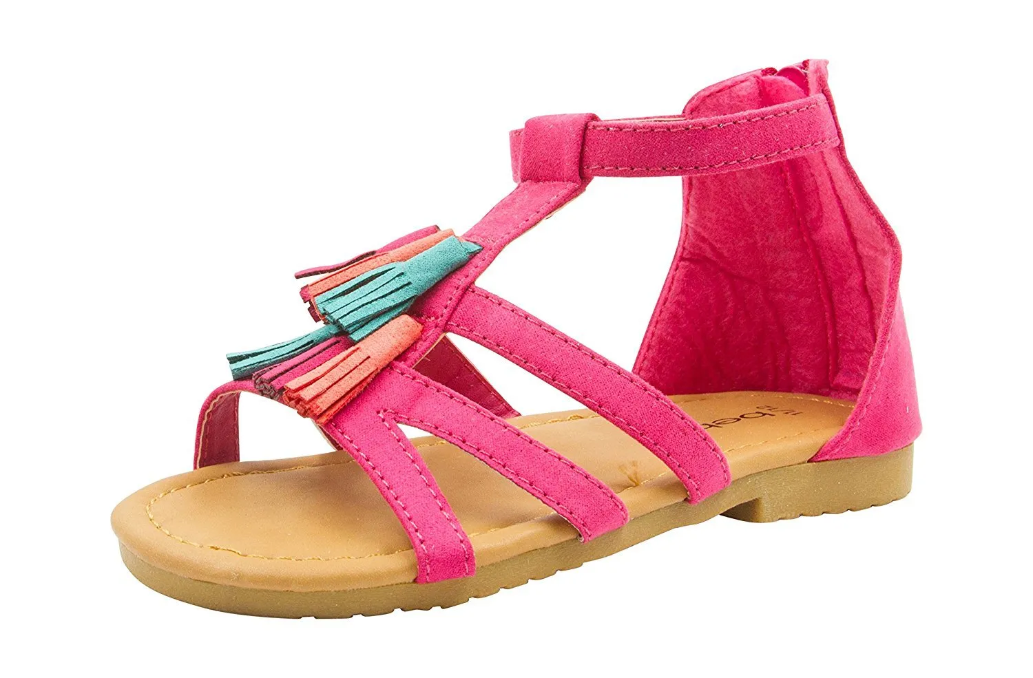 bebe Girls Velvet T Strap Back Zipper Ankle Sandals with Tassels 9/10 Fuchsia