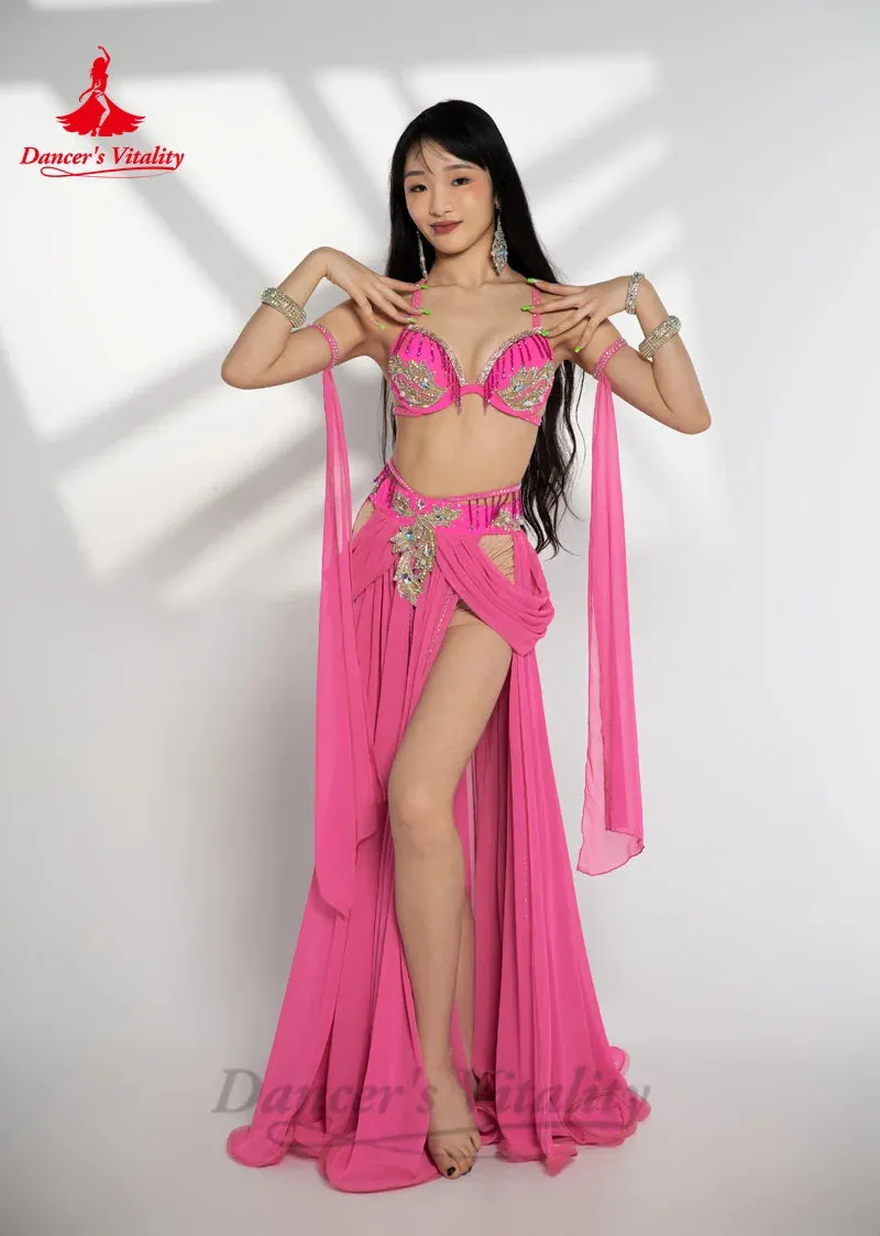 Belly Dance Performance Suit for Women Stones Bra chiffon Long Skirt 2pcs Customsized Adult Child Oriental Belly Dancing Outfit