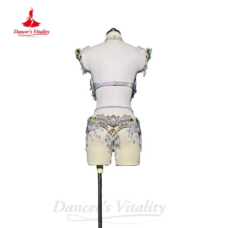 BellyDance Clothing Customized Senior AB Stones Bra Luxury Rhinestones Belt 2pcs Adult Children Oriental Dance Performance Set