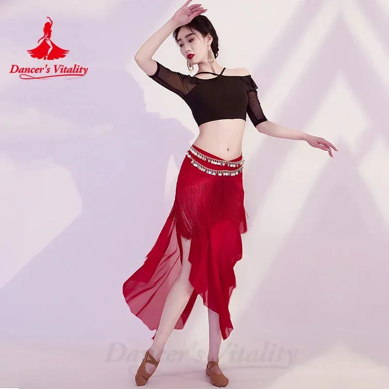 BellyDance Clothing  Women's Customized Irregular Water Yarn Tassel Short Skirt Oriental Dance Professional Practice Clothes