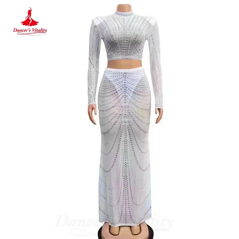 BellyDance Costume  Light Luxury Set Long Sleeved Top Wrap Buttocks Long Skirt 2pcs Women's Oriental Dance Performance Costumes