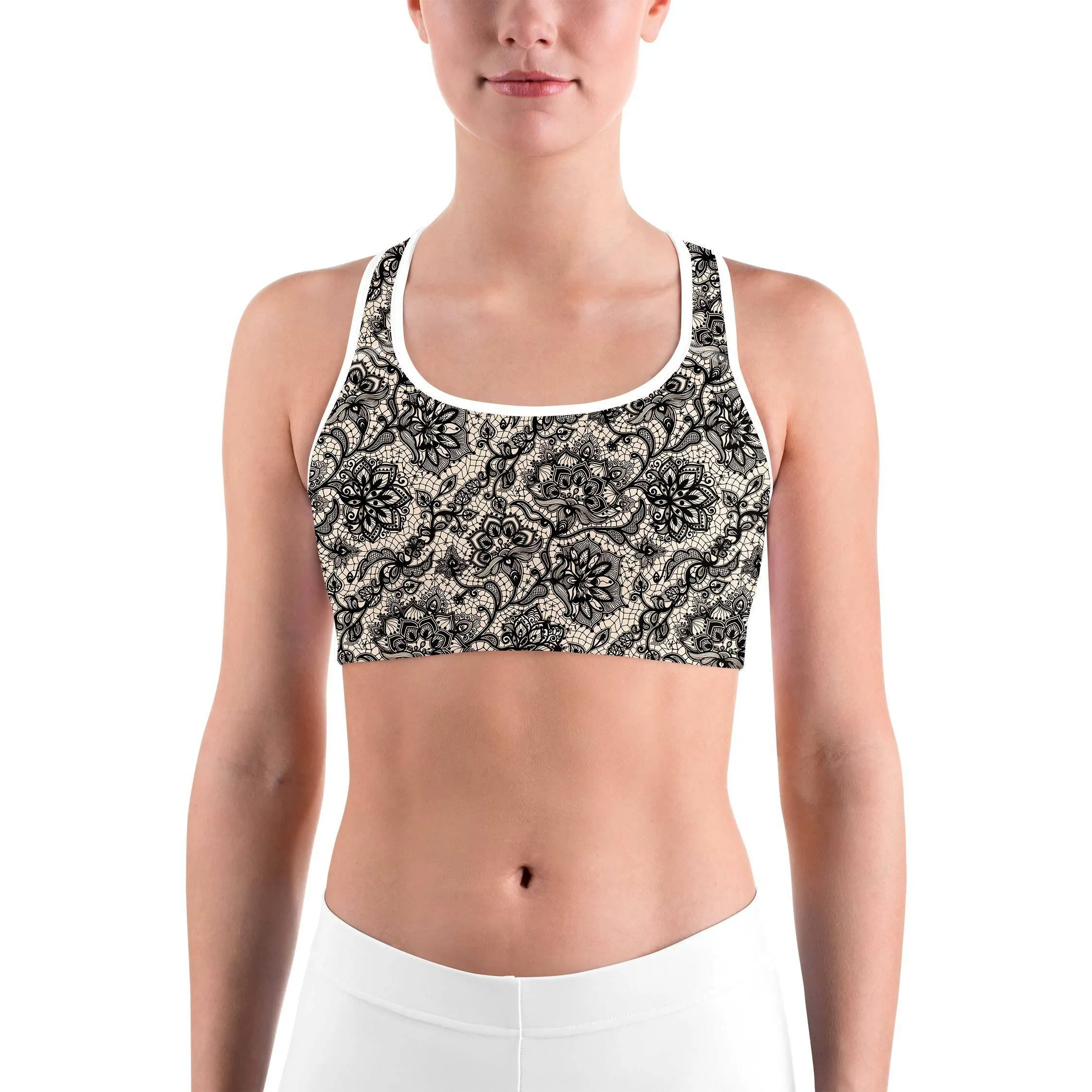 Black Faux Lace Sports Bra