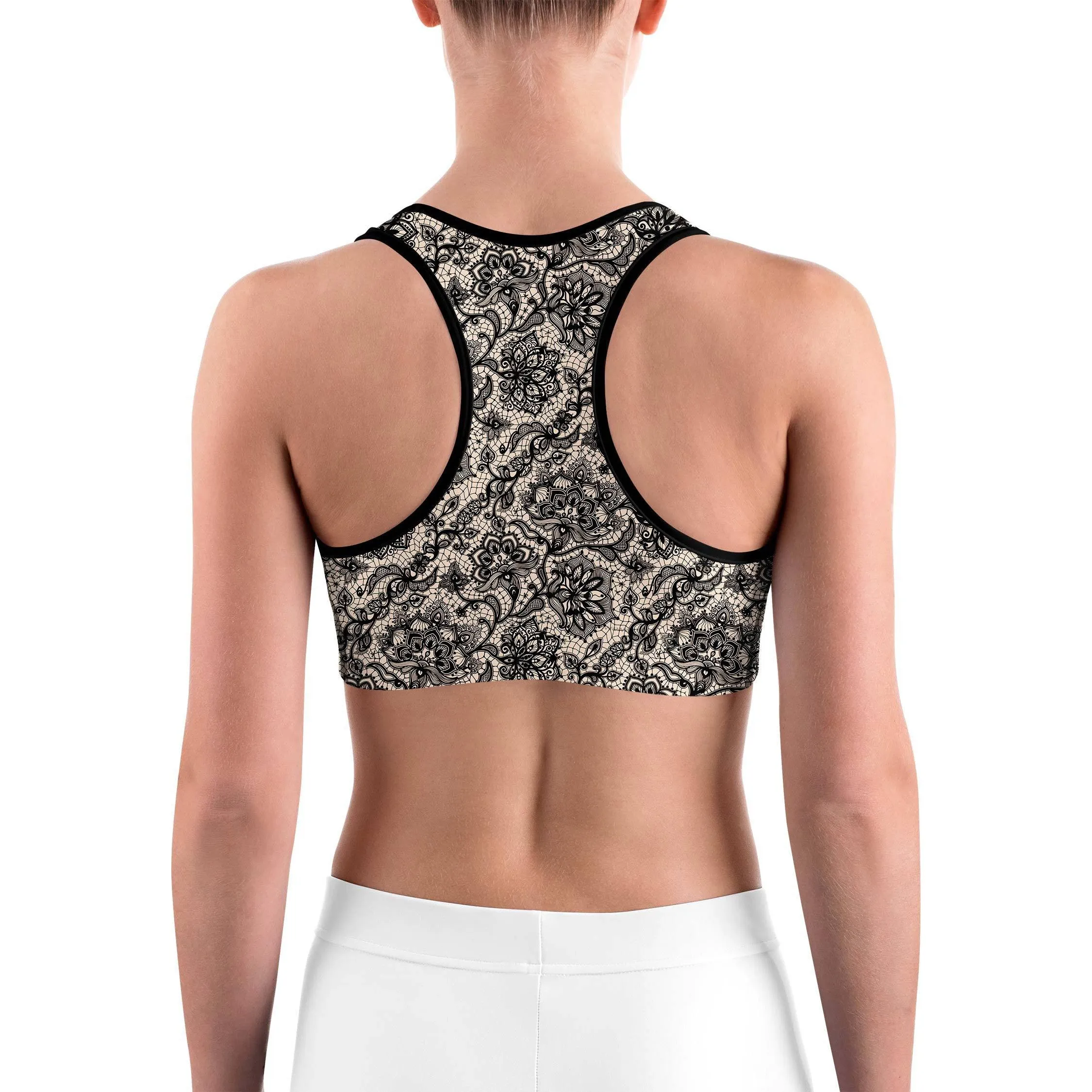 Black Faux Lace Sports Bra