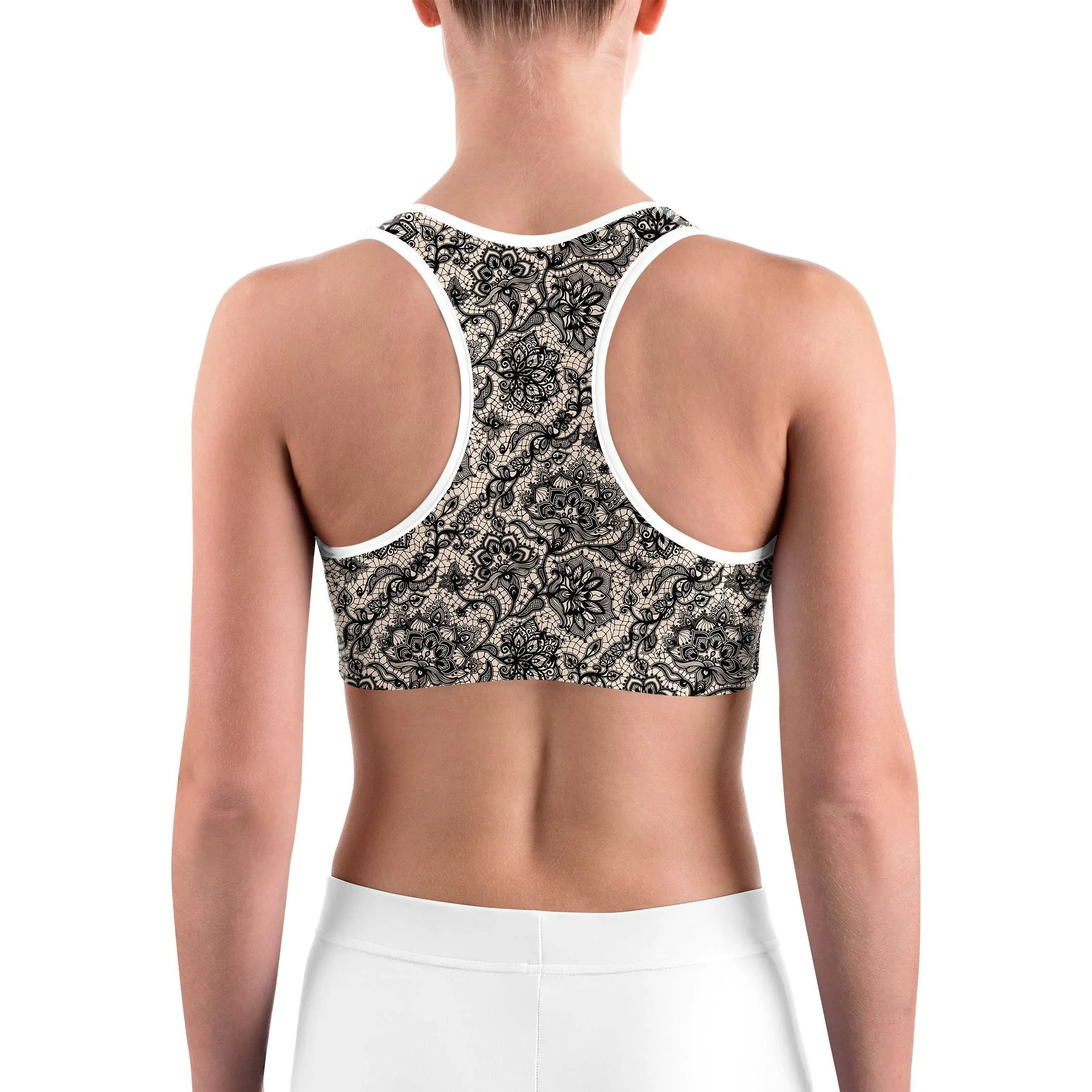 Black Faux Lace Sports Bra