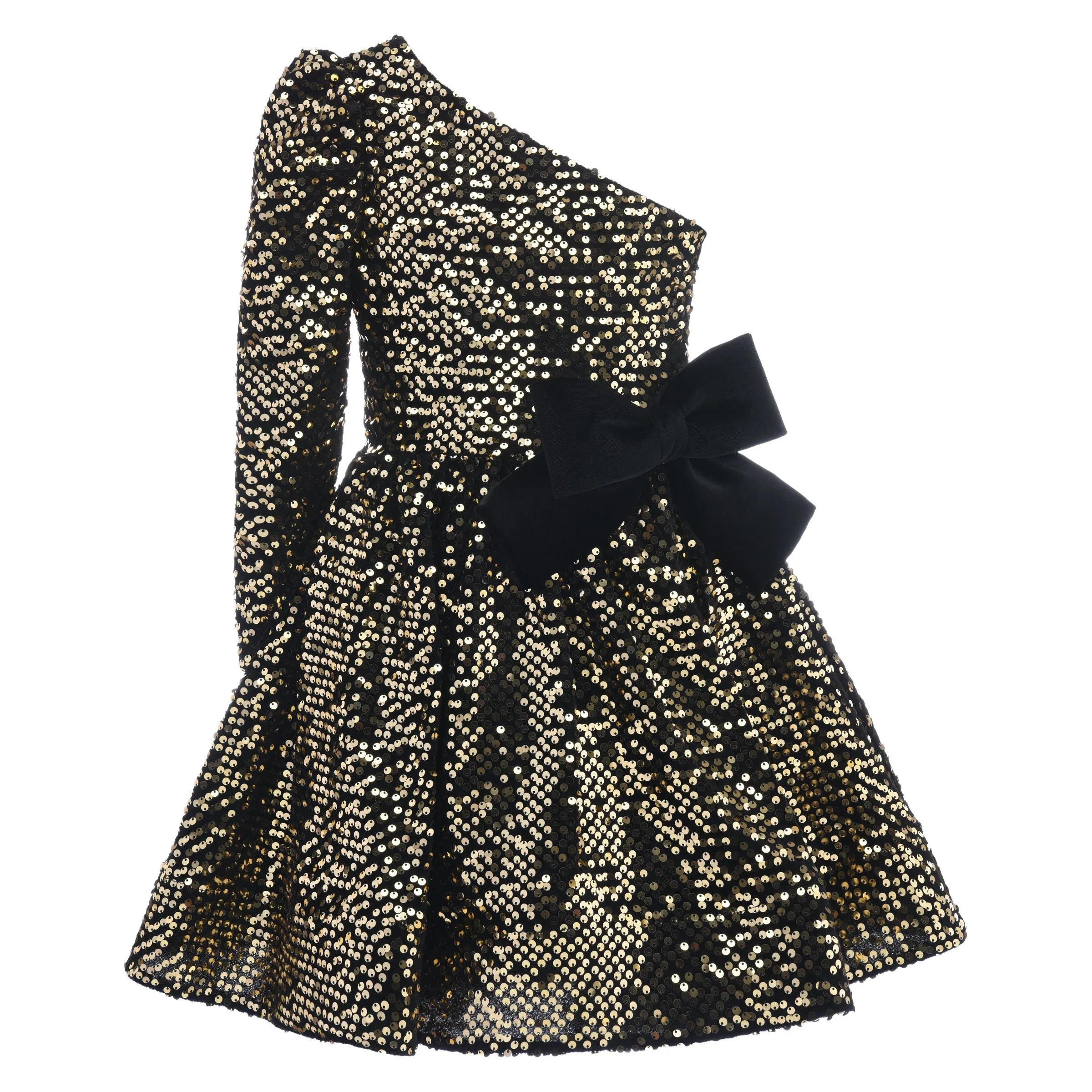 Black Gold Sequin Bow Zoria Dress