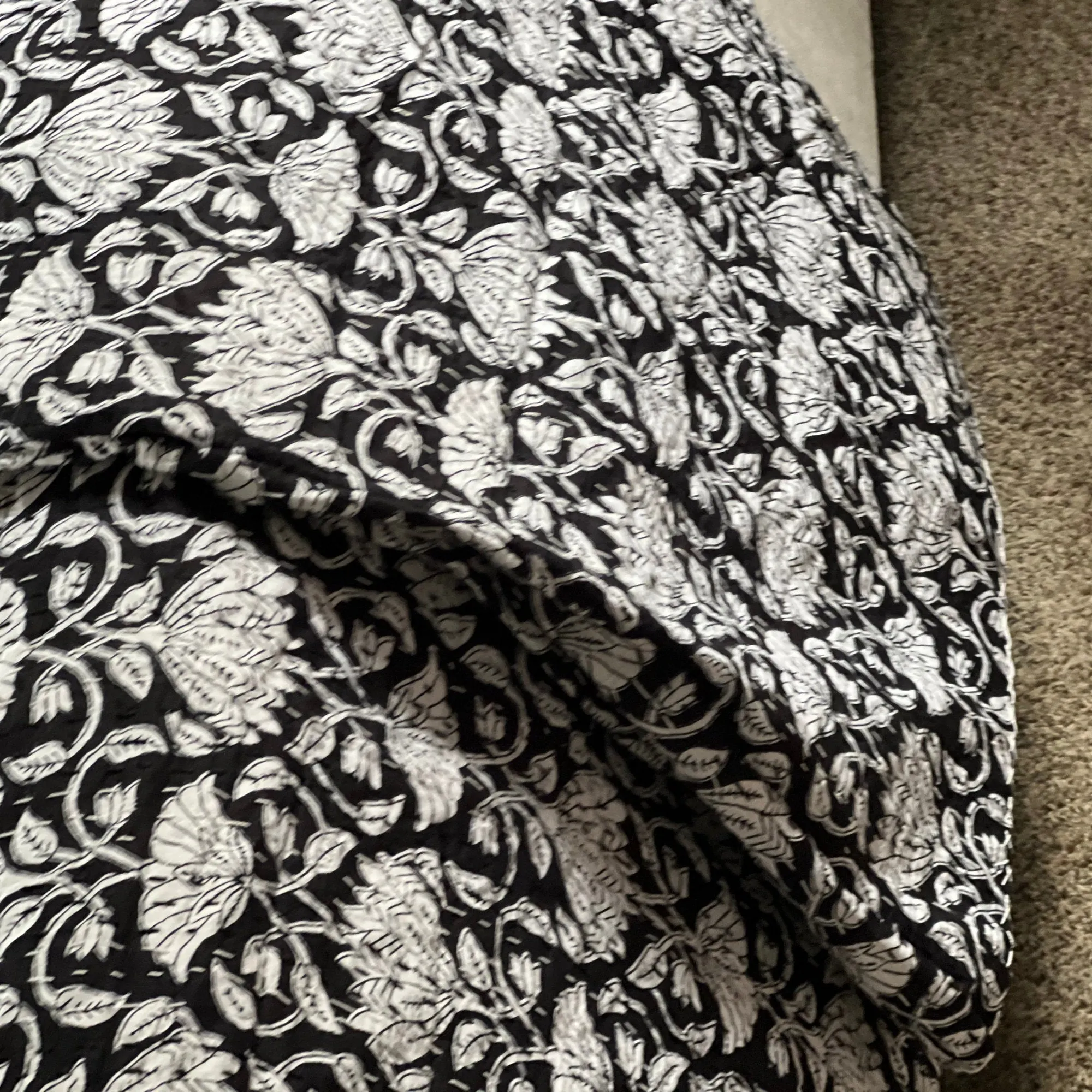 Block Printed Black Kantha Quilt - Indian Cotton Quilt in All Sizes, Unique Handmade gift for housewarming