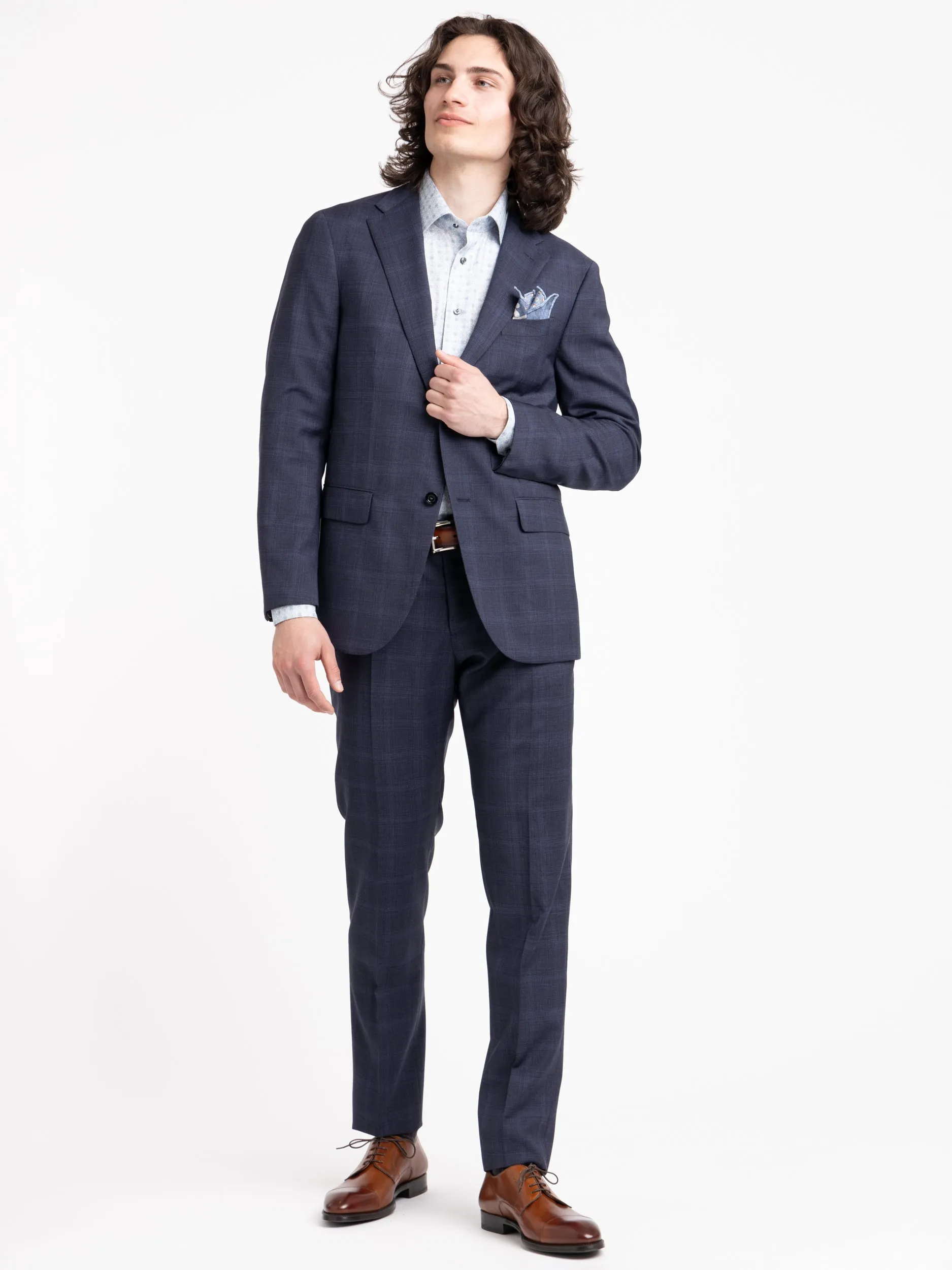 Blue Check Virgin Wool B-Line Suit