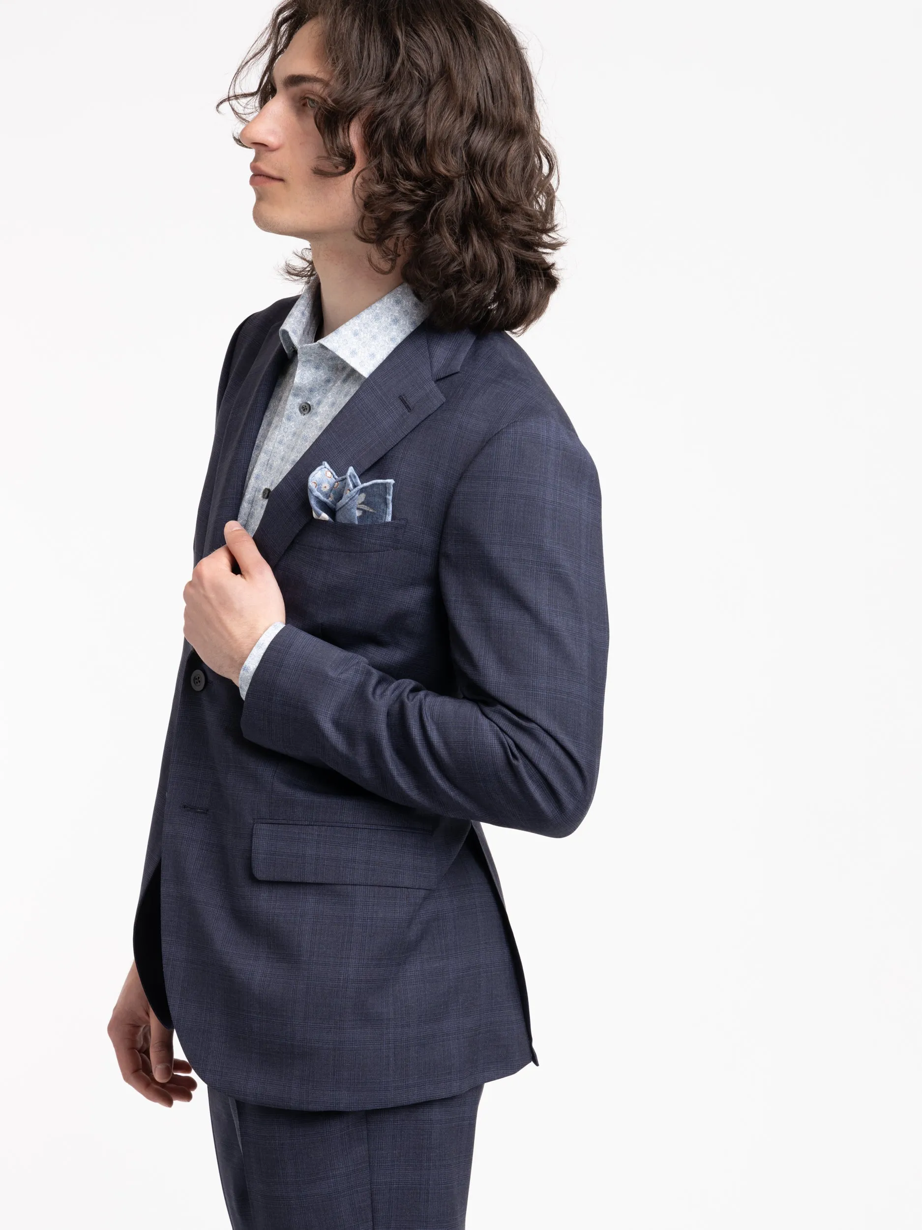 Blue Check Virgin Wool B-Line Suit