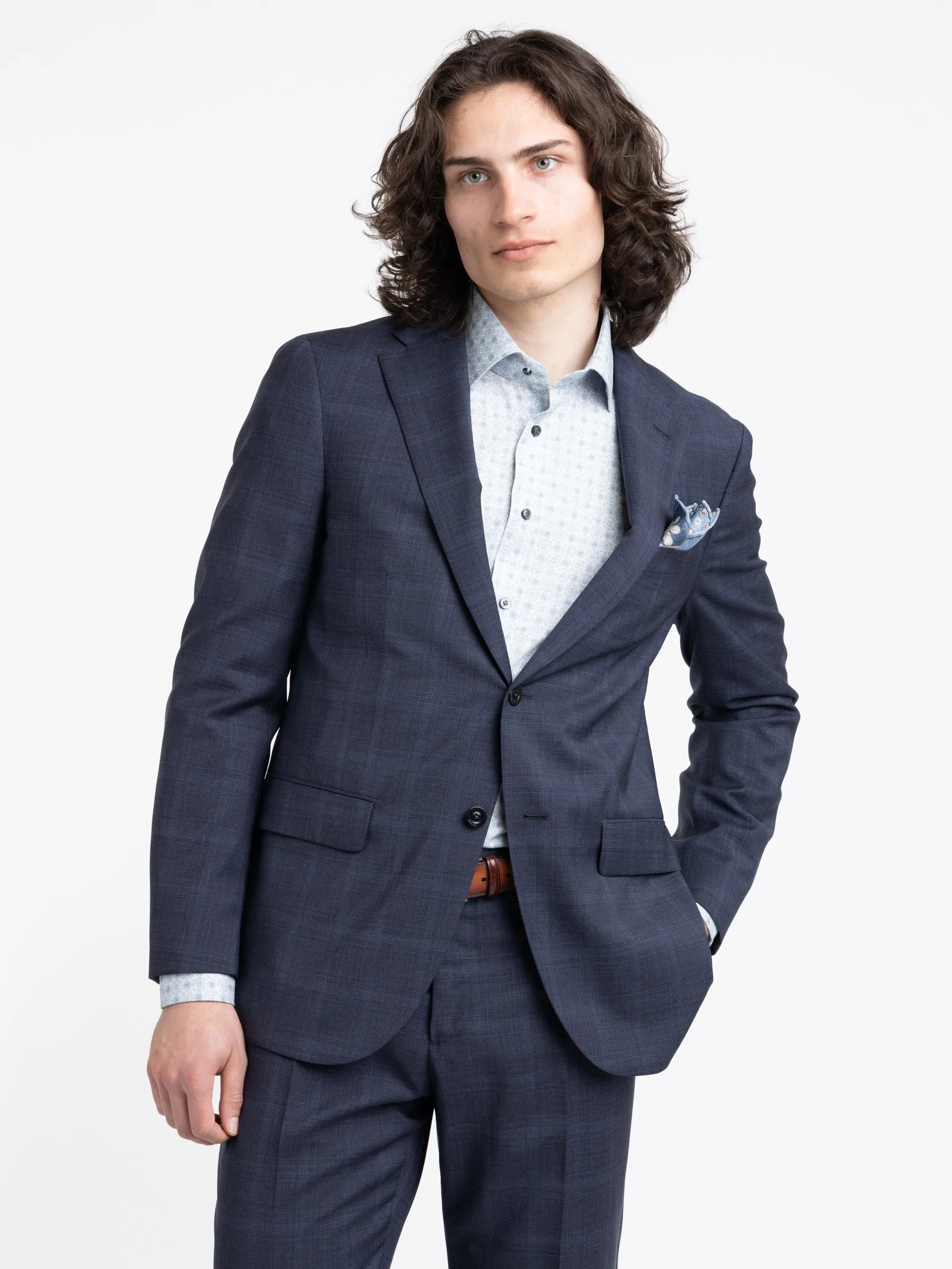 Blue Check Virgin Wool B-Line Suit