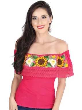 Blusa Artesanal de Olan Bordada de Girasoles para Mujer