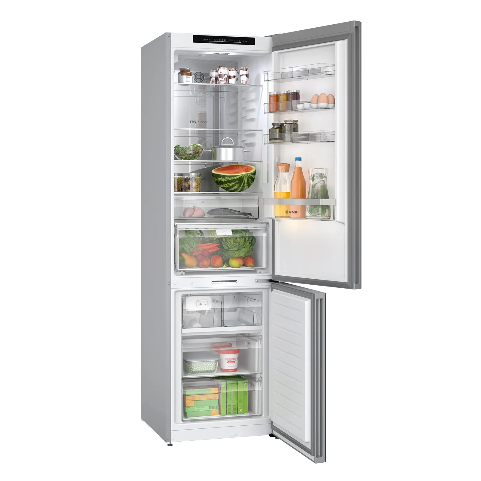 Bosch 24" White Glass Smart Free-Standing Counter-depth Bottom Freezer Refrigerator with Home Connect (12.8 Cu. Ft) - B24CB80ESW