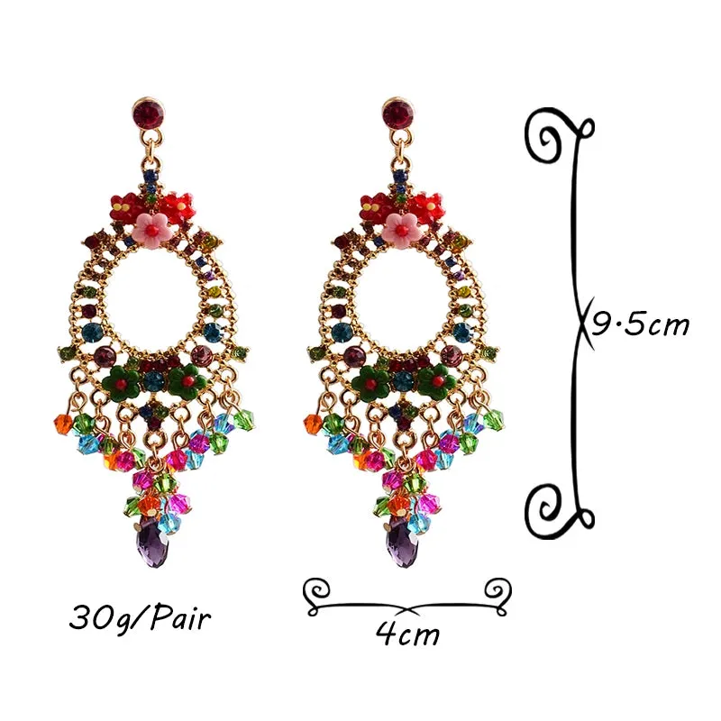 Boucles d'oreilles pendantes au design floral coloré (2 coloris)