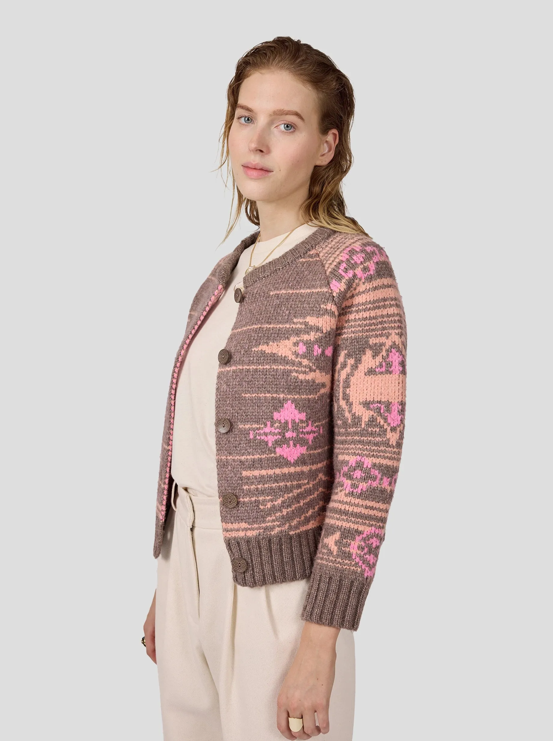 Bristol cardigan in Yellowstone tabac knit