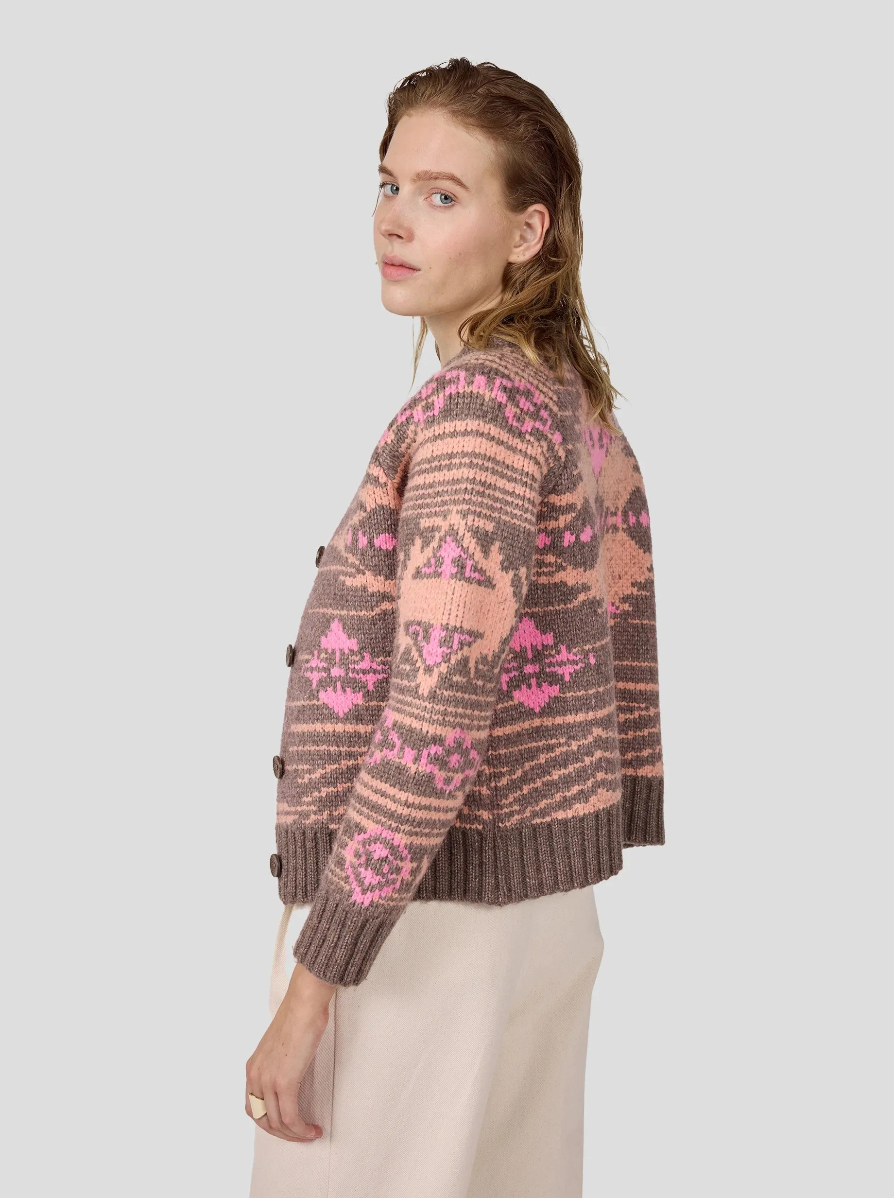 Bristol cardigan in Yellowstone tabac knit