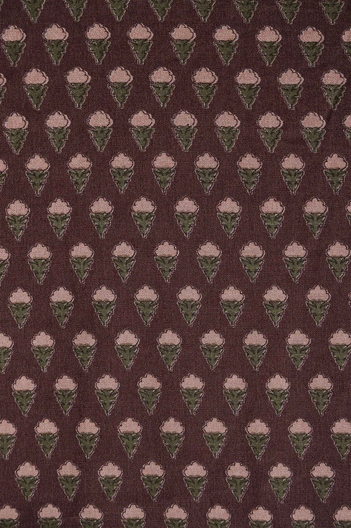 Brown Small Floral Pattern Booti Screen Print Chanderi Silk Fabric