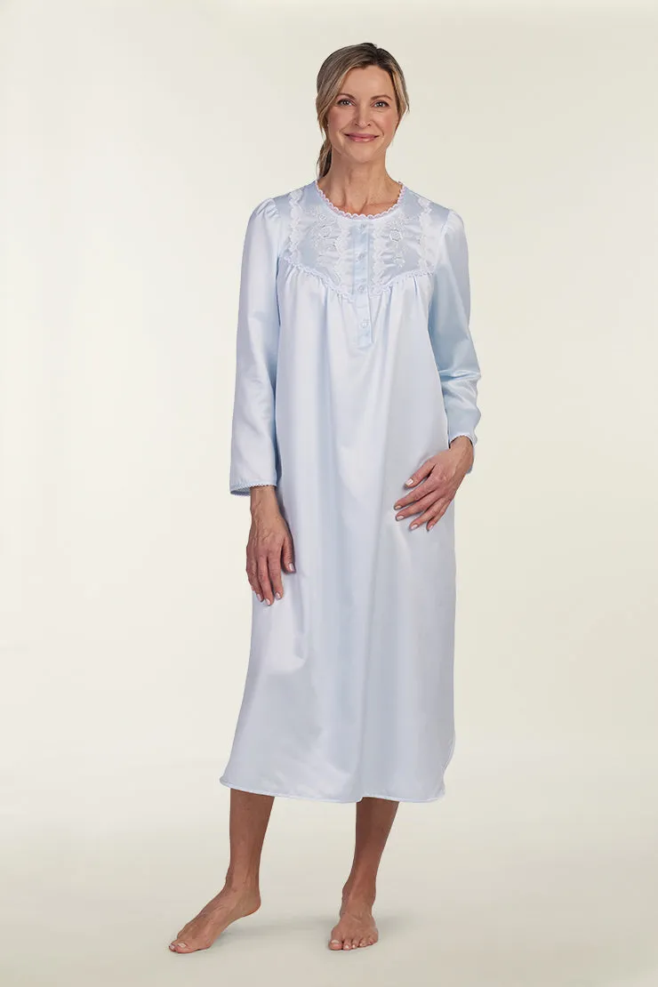 Brushed Back Satin Long Nightgown