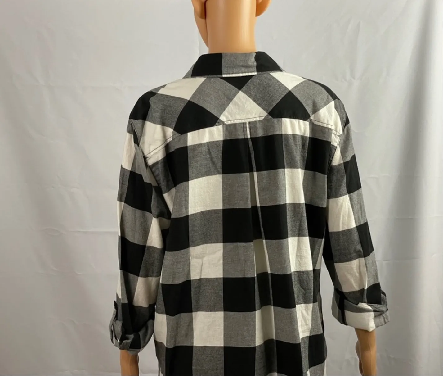 Buffalo Plaid Cotton Roll-Tab-Sleeve Top