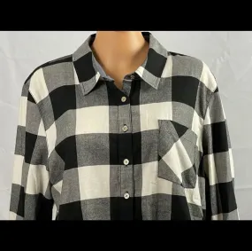 Buffalo Plaid Cotton Roll-Tab-Sleeve Top