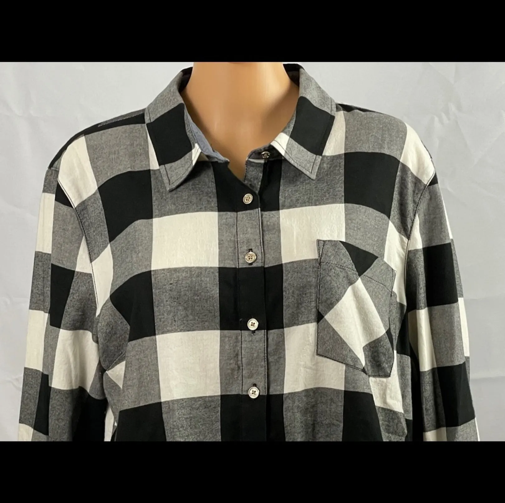 Buffalo Plaid Cotton Roll-Tab-Sleeve Top