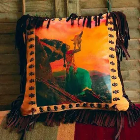 Buffalo Prayer Western Leather Accent Pillow