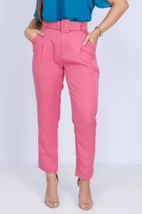 Calça Cenoura Cinto Encapado Rosa