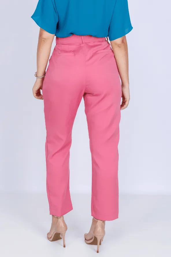 Calça Cenoura Cinto Encapado Rosa