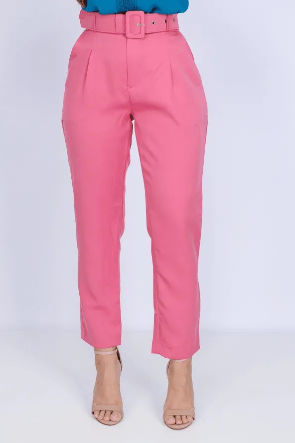 Calça Cenoura Cinto Encapado Rosa