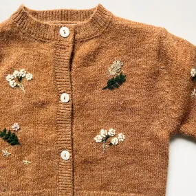 Cardigan - Toffee Wool with Forest Floral