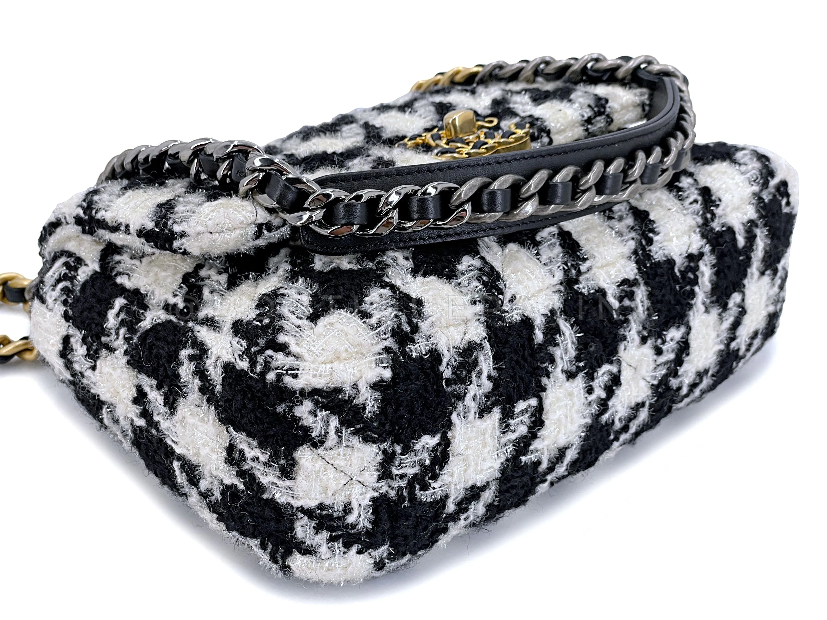 Chanel 19 Small Medium Houndstooth Tweed Flap Bag