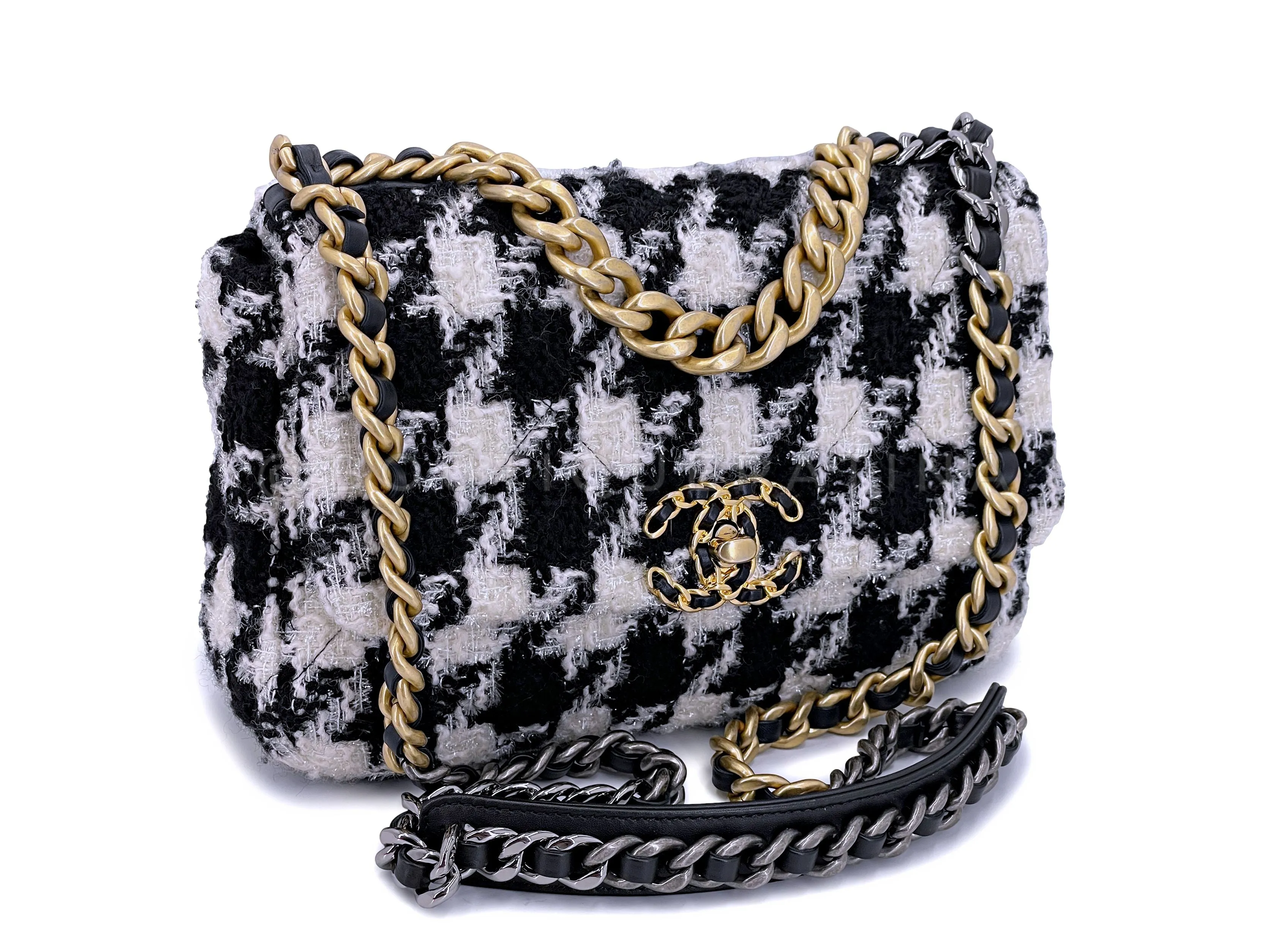 Chanel 19 Small Medium Houndstooth Tweed Flap Bag