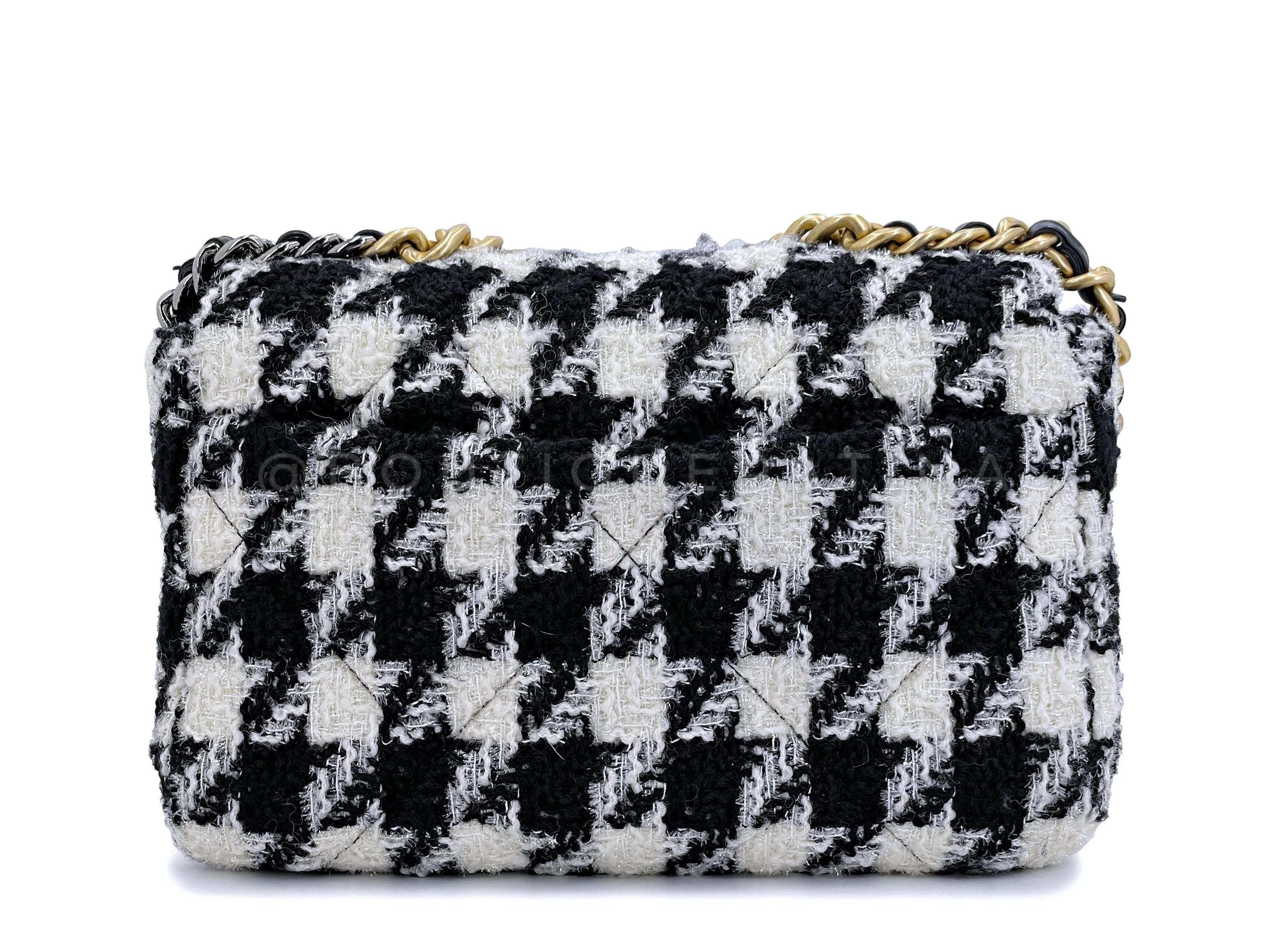 Chanel 19 Small Medium Houndstooth Tweed Flap Bag