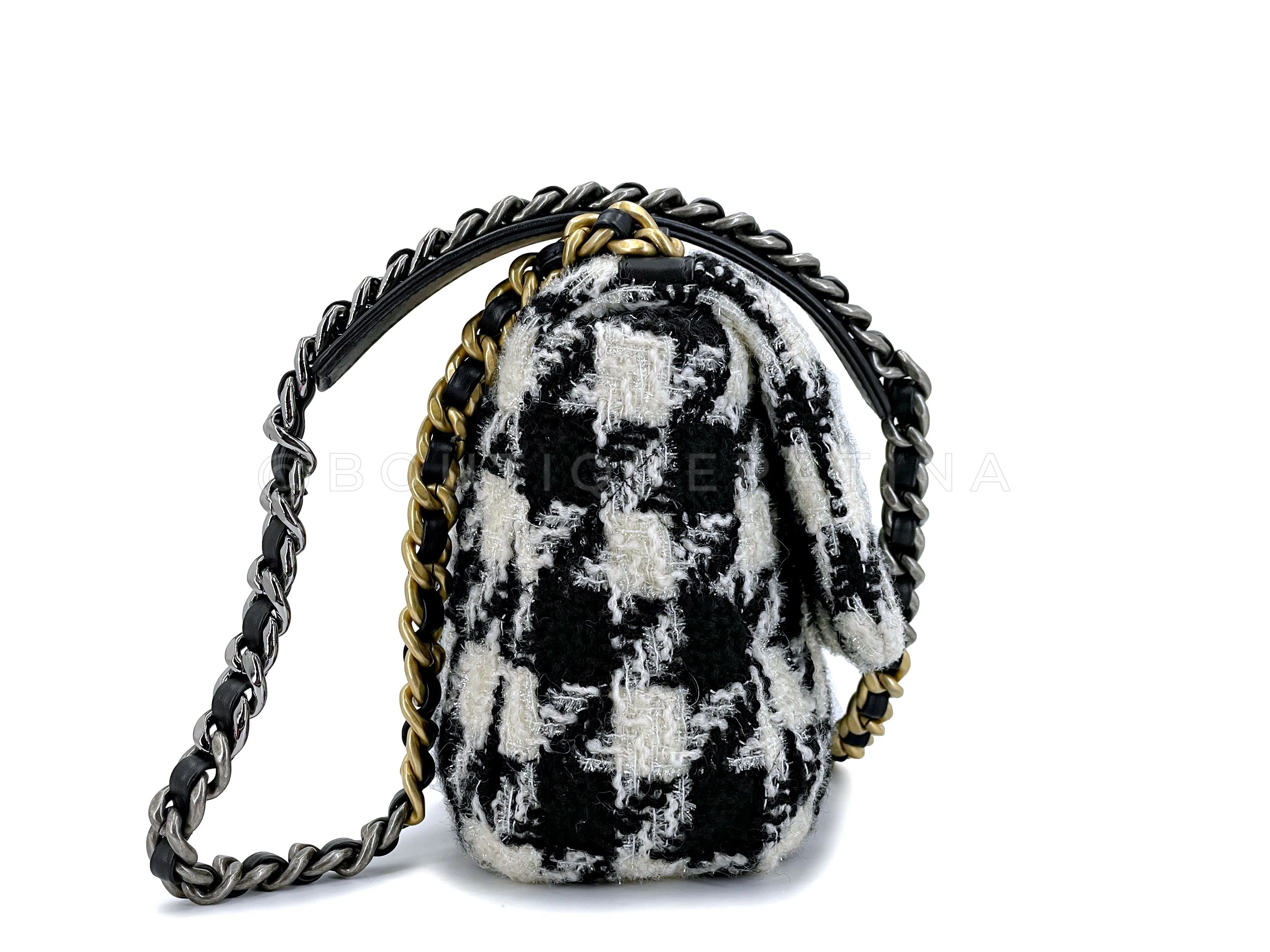 Chanel 19 Small Medium Houndstooth Tweed Flap Bag