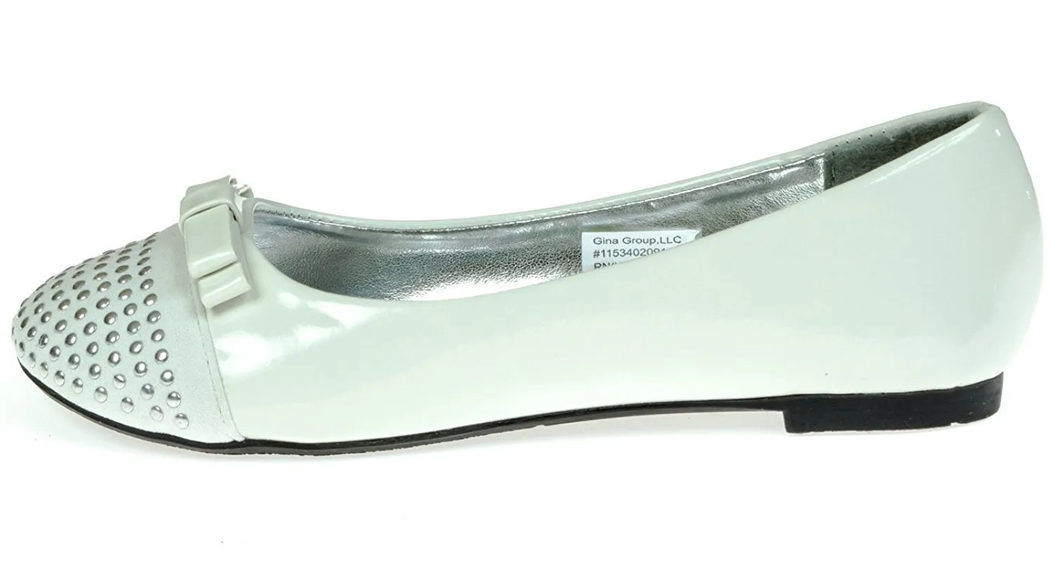 Chatties Girls Ballet Flats With Studded Toe Cap & Bow Size 4/5 - White