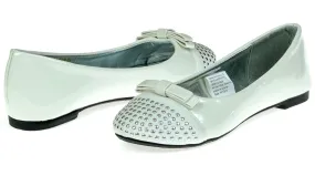 Chatties Girls Ballet Flats With Studded Toe Cap & Bow Size 4/5 - White