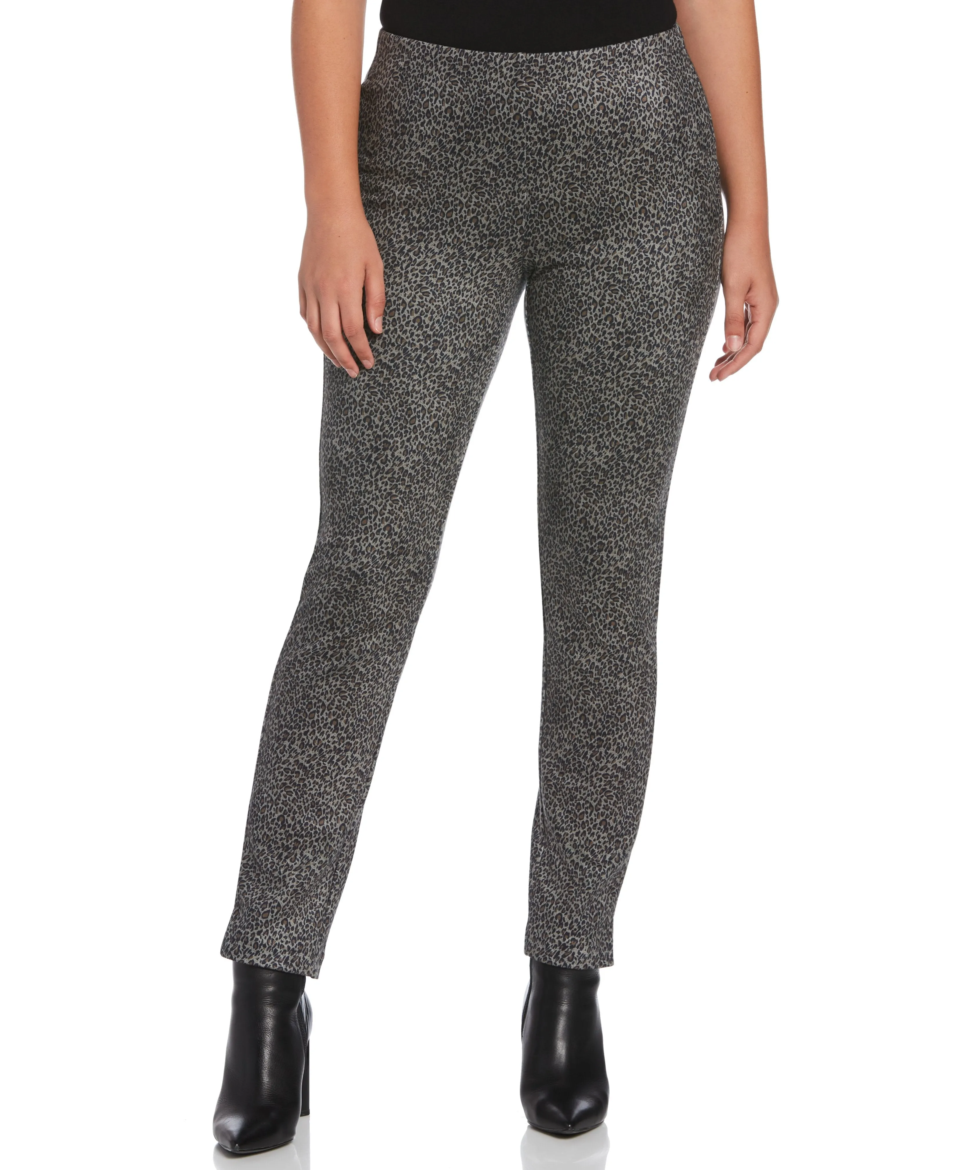 Cheetah Pattern Scuba Suede Pull-On Slim Leg Pant