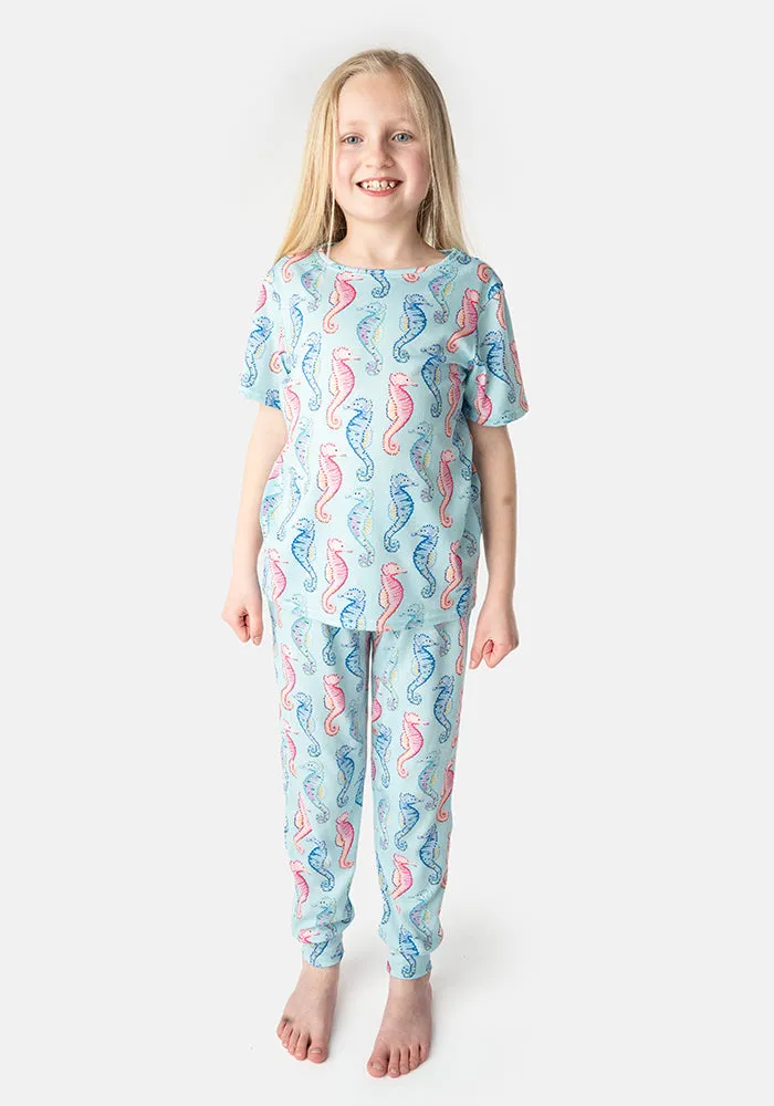 Children's Sea Horses Print Pyjama Set (Pearlie)