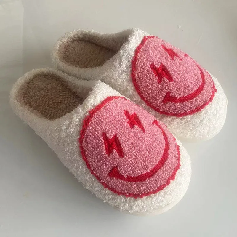 Cixi Uno Shoes New Goods Side Slit Smiley Couple Cotton Slippers Home Women&#039;s Cartoon Slippers