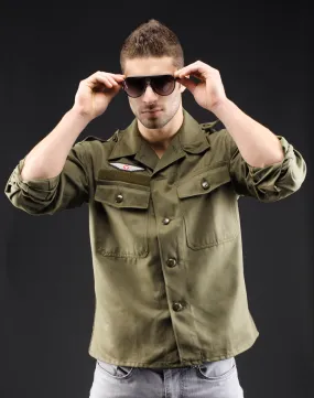 Classic Vintage Style Olive Military Shirt