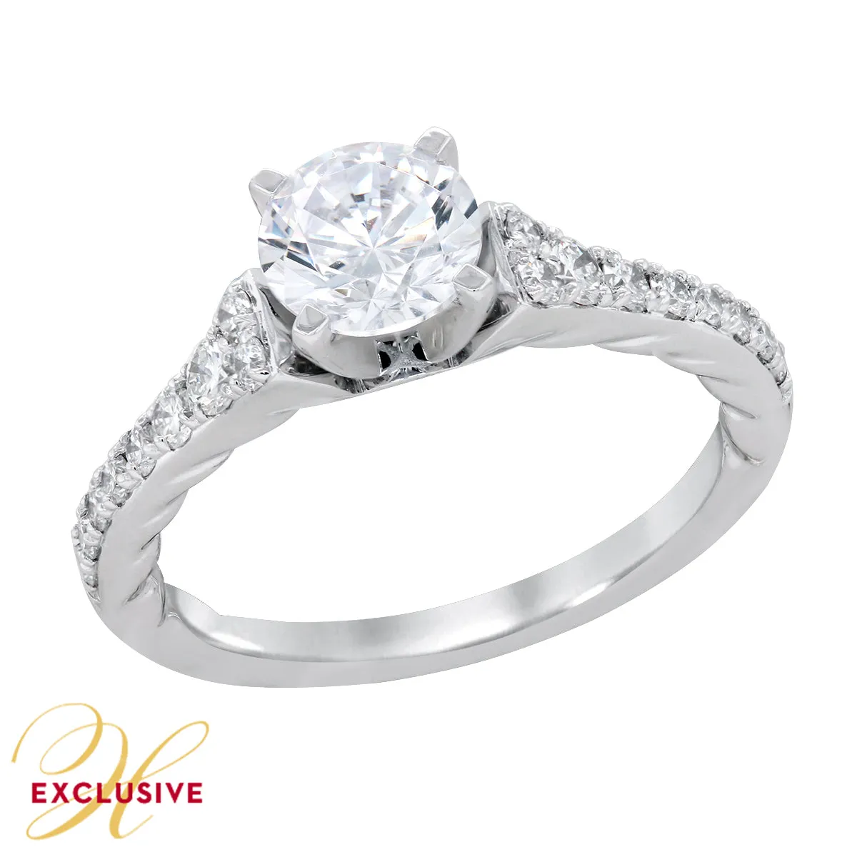 CLASSIC WHITE GOLD ENGAGEMENT RING SETTING WITH DIAMONDS, .38 CT TW