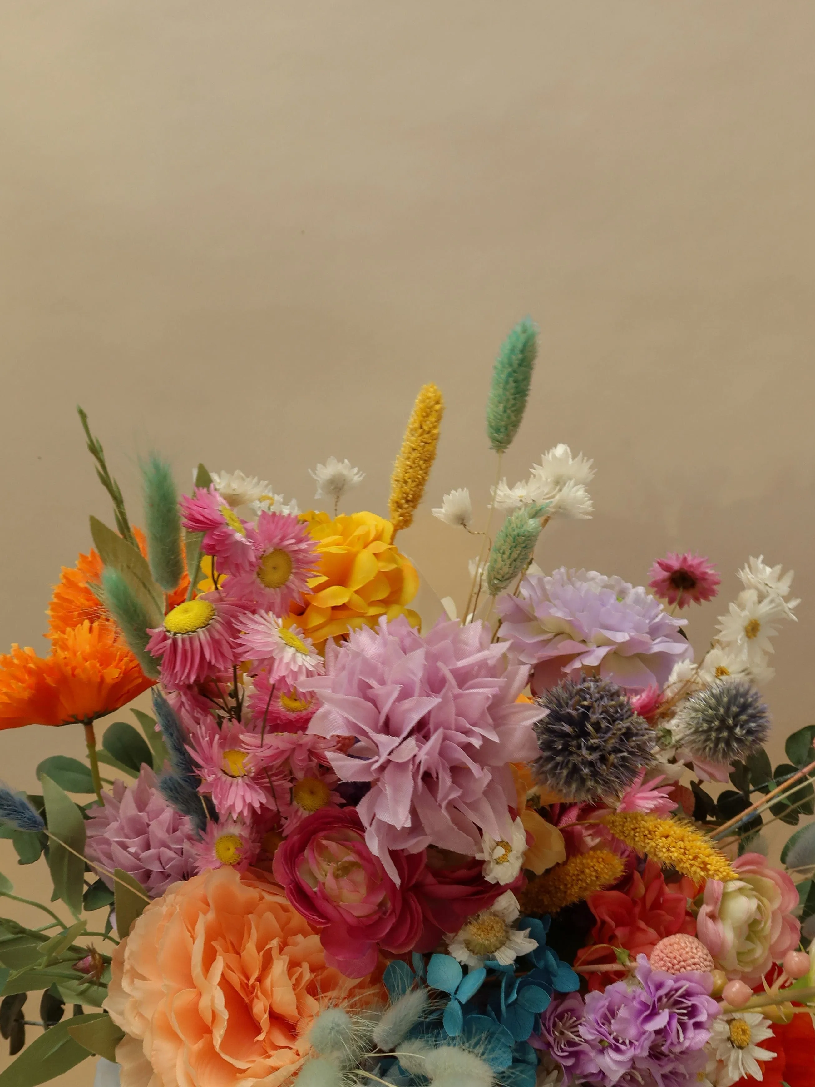 Colourful Dried and Artificial Flowers Bridal Bouquet - Tropical Peach & Pink