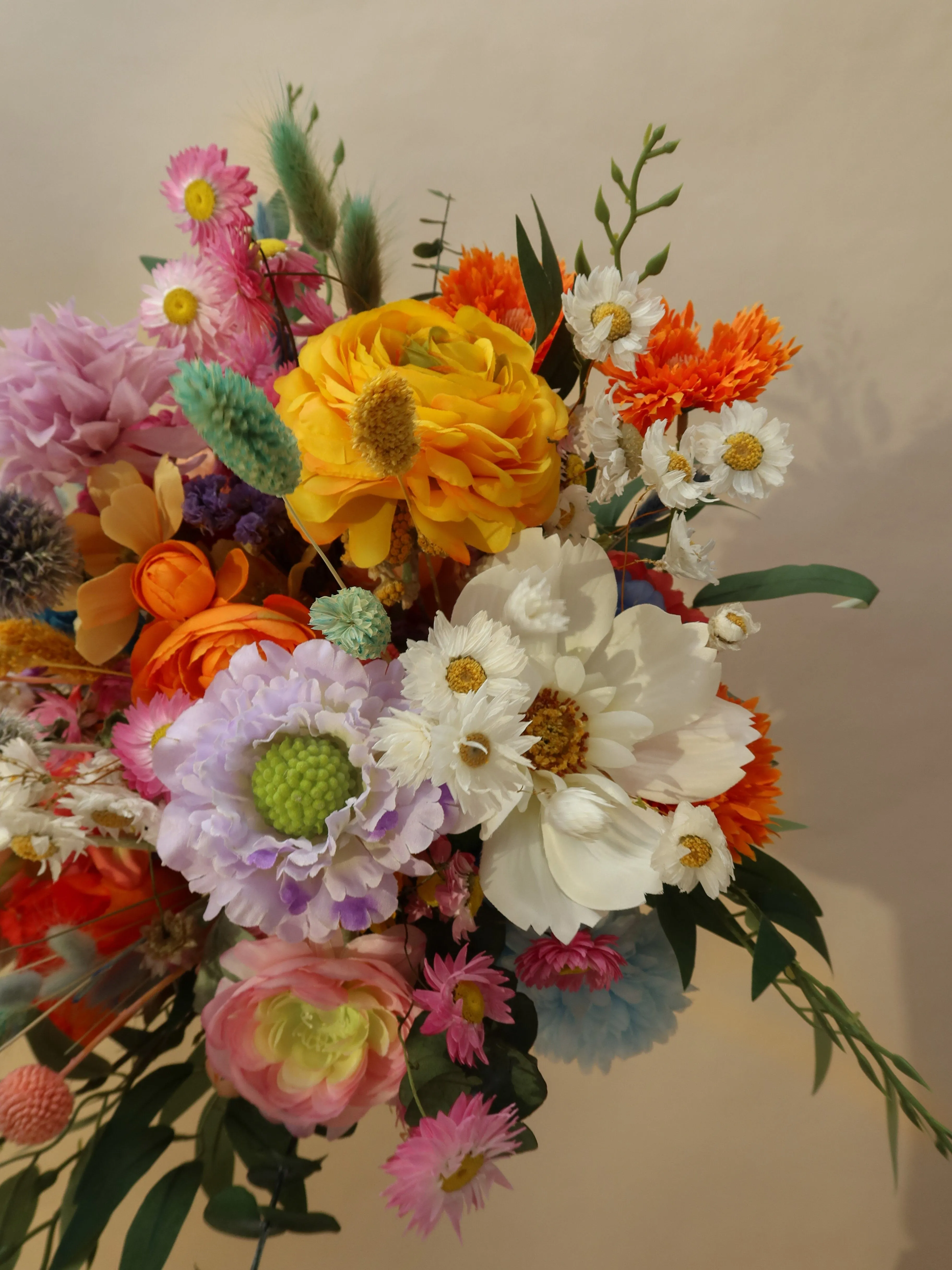 Colourful Dried and Artificial Flowers Bridal Bouquet - Tropical Peach & Pink