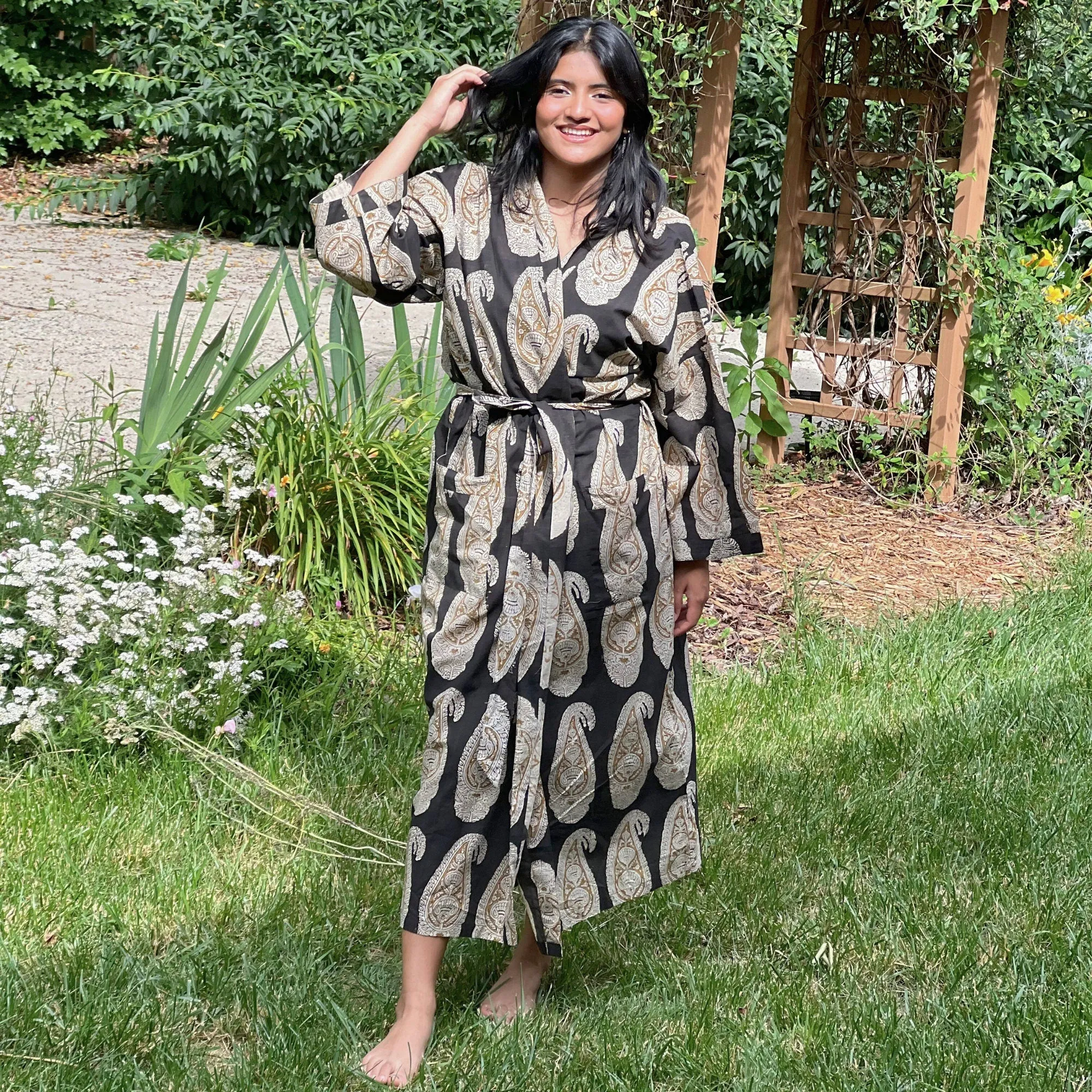 Cotton Kimono Robe, Dressing Gown, Block Print Bridesmaid Robe, Summerwear, One Size