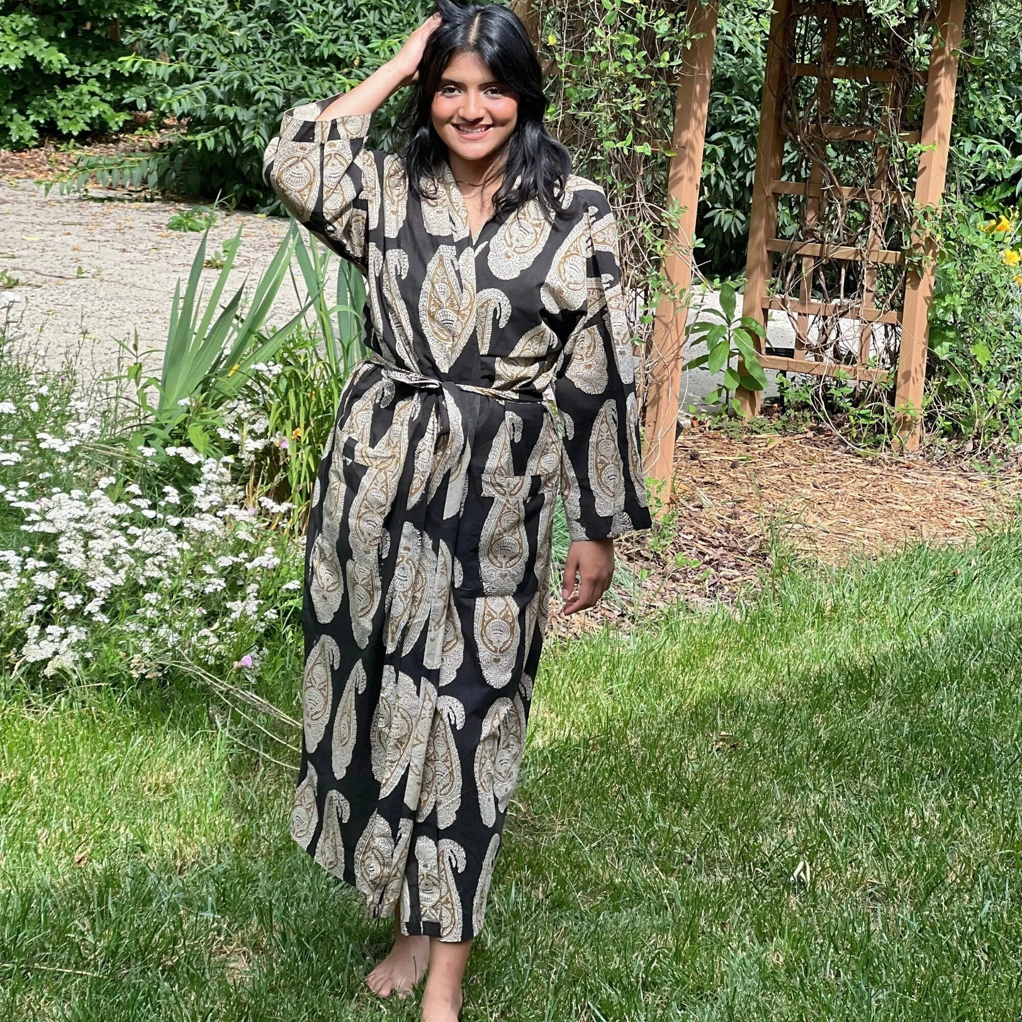 Cotton Kimono Robe, Dressing Gown, Block Print Bridesmaid Robe, Summerwear, One Size